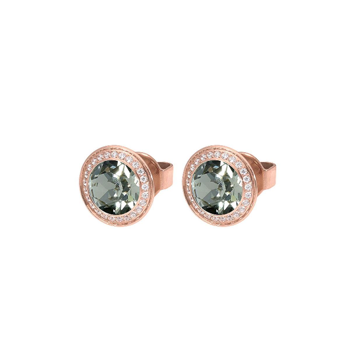 Q322821 TONDO Deluxe Earring Studs 9mm s/steel RG/IP Black Diamond col. European Crystal