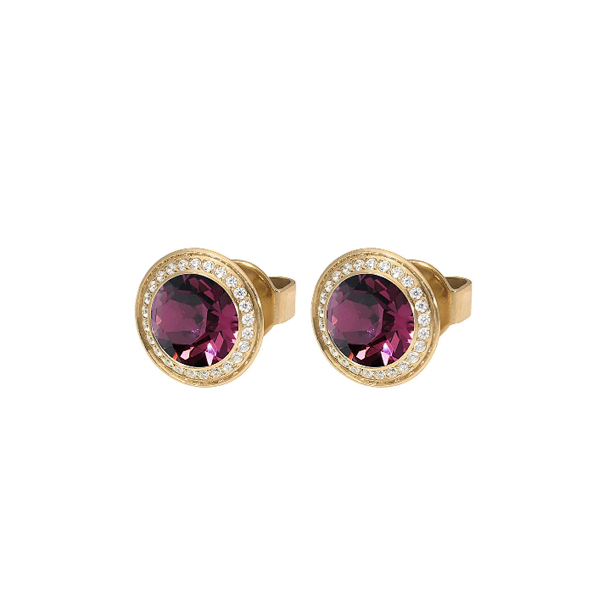 Q323027 TONDO Deluxe Earring Studs 9mm s/steel G/IP Amethyst col. European Crystal (323027)