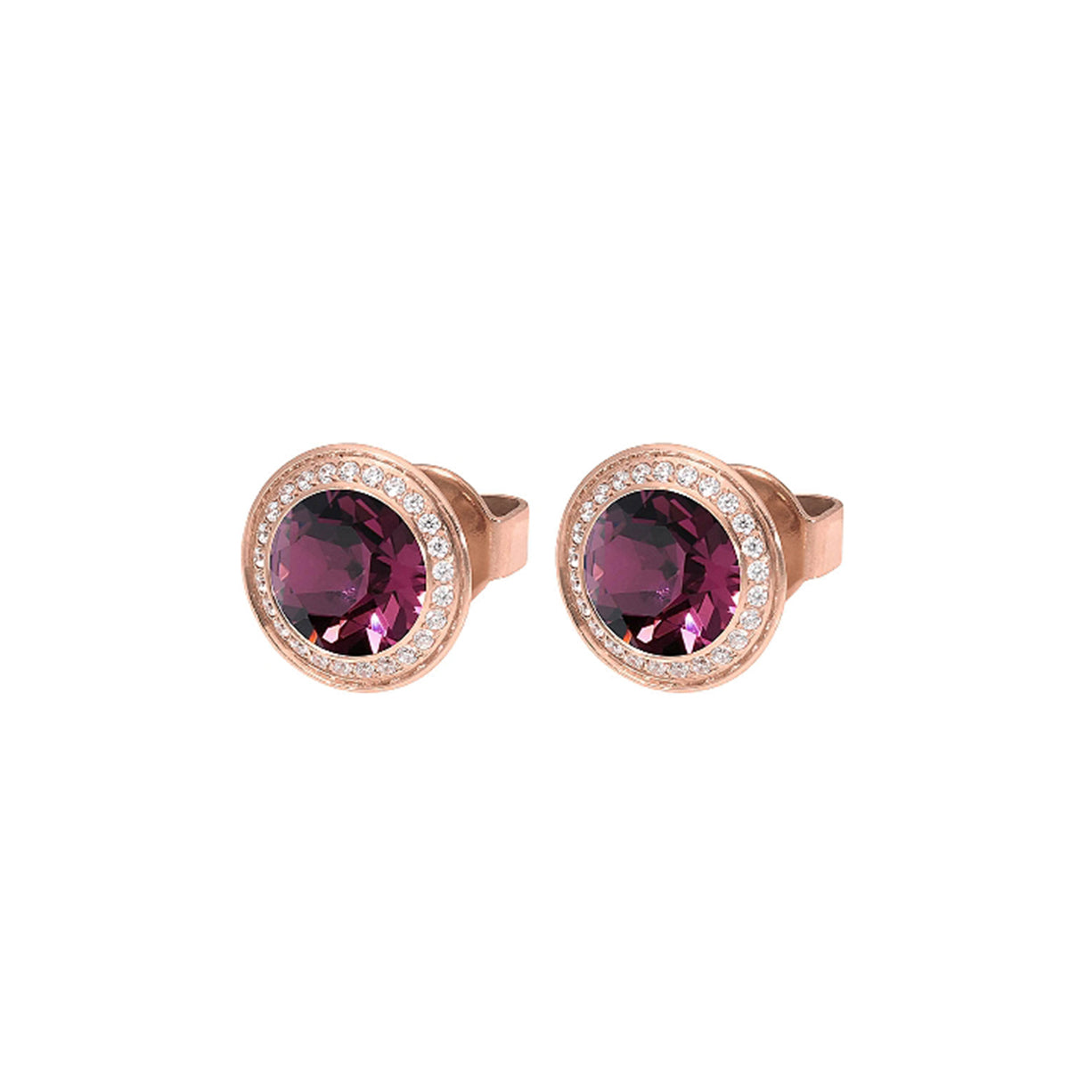 Q323028 TONDO Deluxe Earring Studs 9mm s/steel RG/IP Amethyst col. European Crystal (323028)