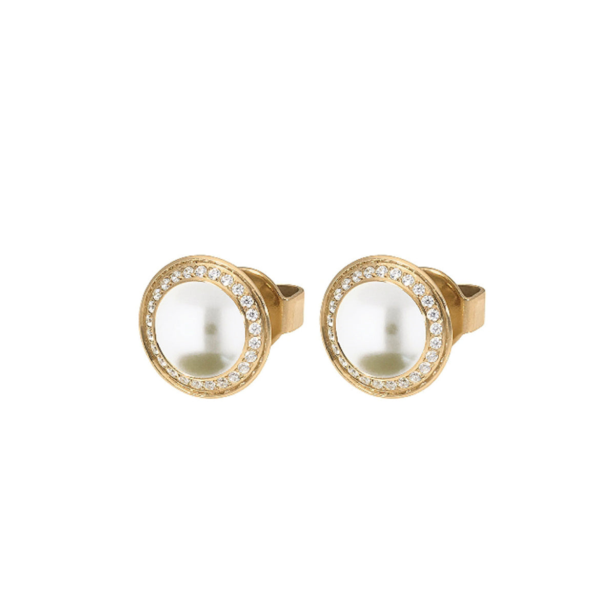 Q323123 TONDO Deluxe Earring Studs 9mm s/steel G/IP Cream Crystal Pearl col. European Crystal (323123)