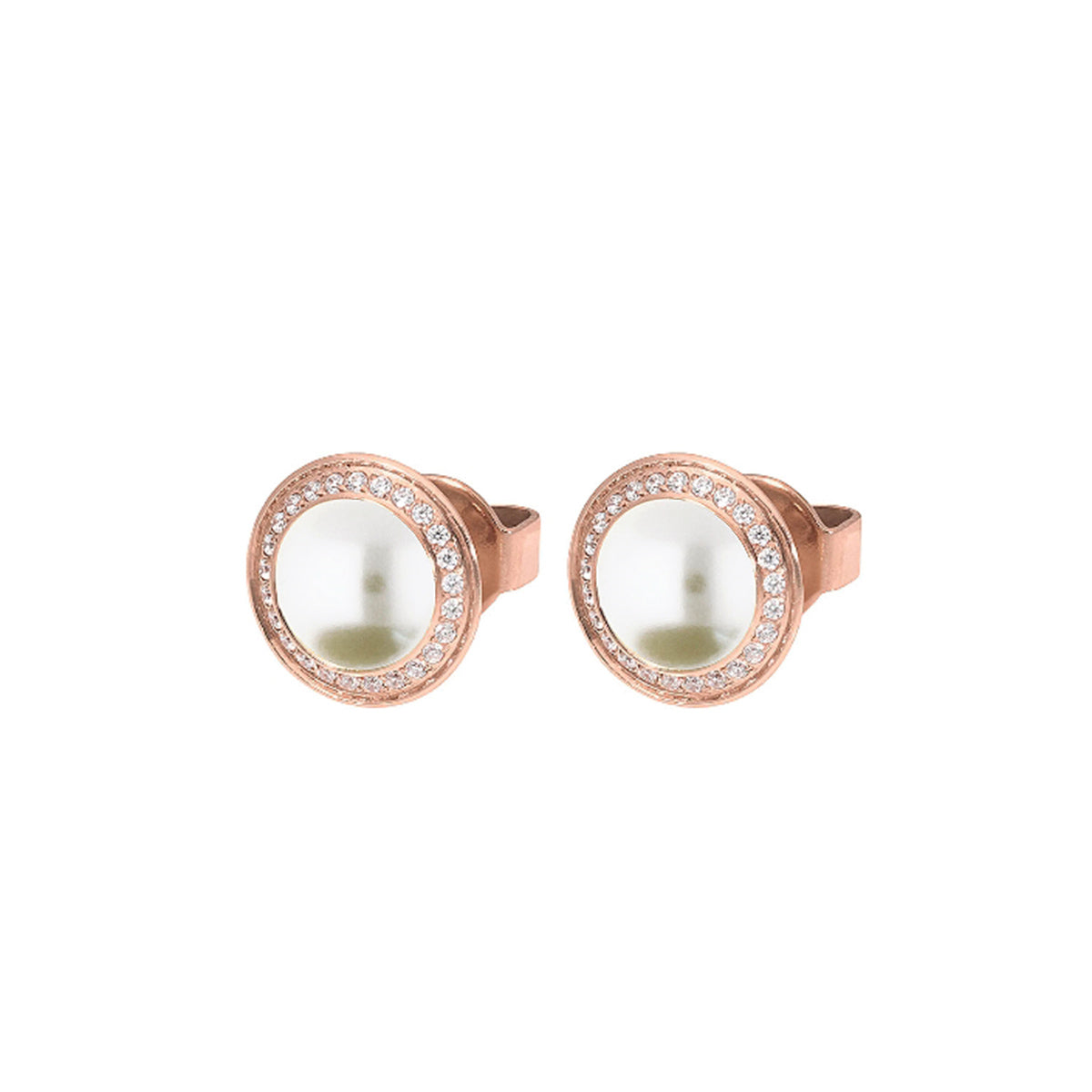 Q323124 TONDO Deluxe Earring Studs 9mm s/steel RG/IP Cream Crystal Pearl col. European Crystal