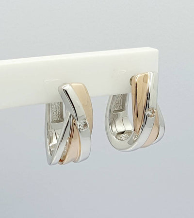 Sterling Silver Rhodium & Rose Gold Plated Earring's Set With White Sapphire's