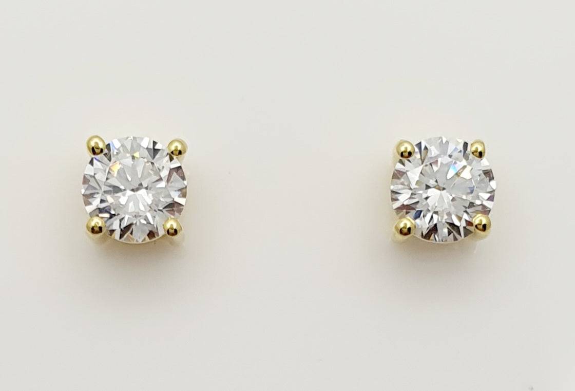 Sterling Silver, Gold Plated Stud Earrings claw set with 5mm Round White Cubic Zirconias