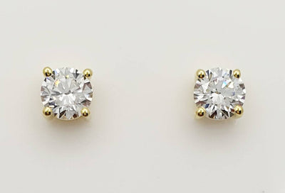 Sterling Silver, Gold Plated Stud Earrings claw set with 5mm Round White Cubic Zirconias