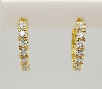 Sterling Silver Gold Plated 15mm Hoops, set with White Cubic Zirconias