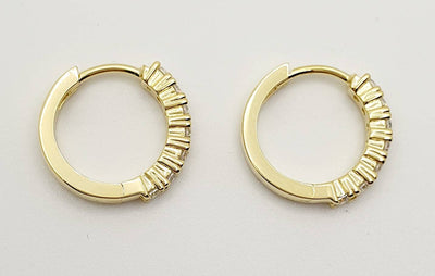 Sterling Silver Gold Plated 15mm Hoops, set with White Cubic Zirconias