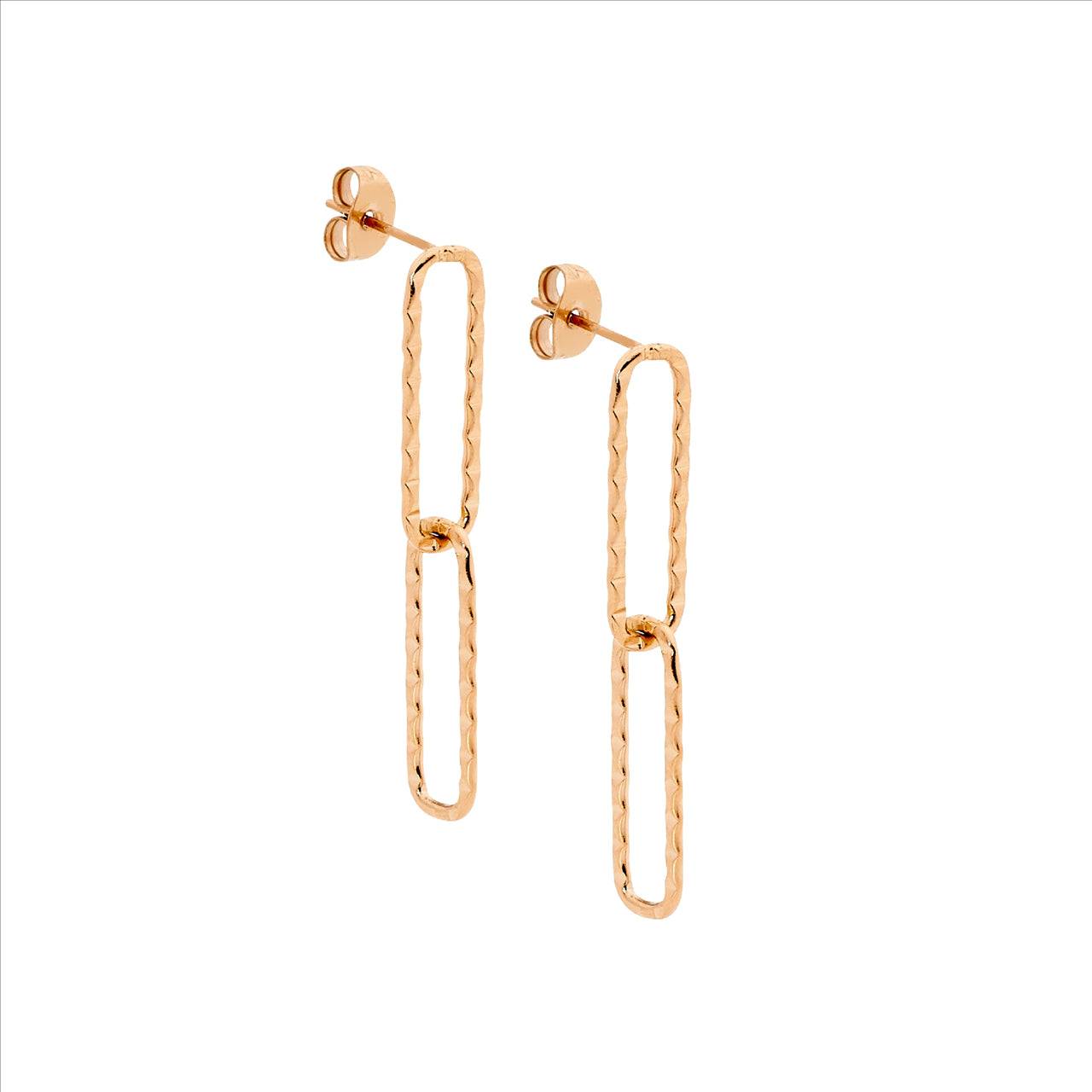 Stainless steel double open oval earrings w/ rose gold IP plating