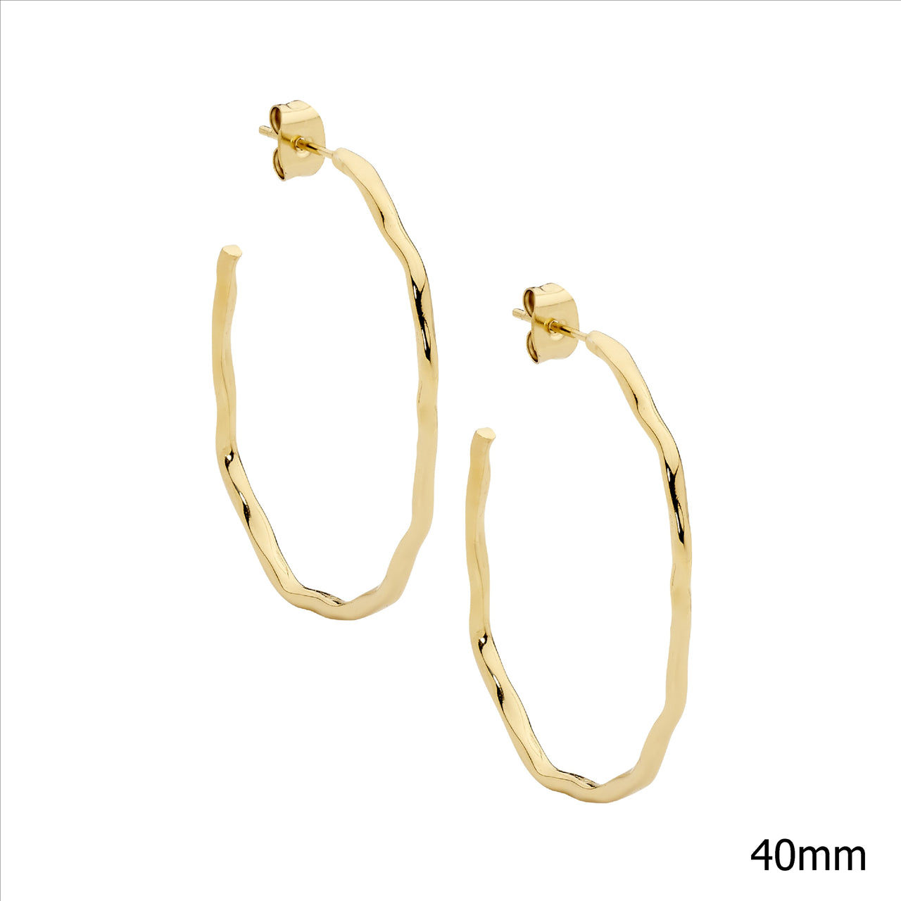 Stainless steel 40mm wave hoop earrings w/gold IP plating