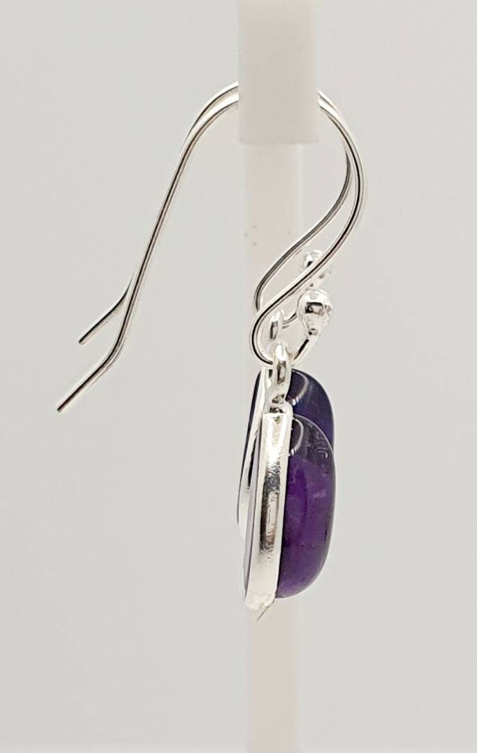 Sterling Silver Amethyst 7 X 10mm Earring With 2.6cm Drop