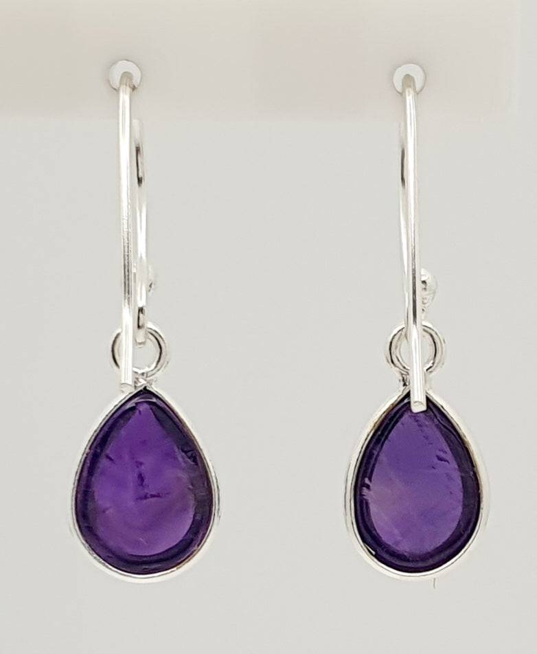 Sterling Silver Amethyst 7 X 10mm Earring With 2.6cm Drop