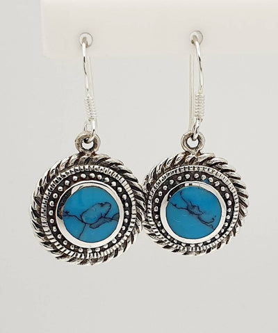 Sterling Silver 18mm Round Turquoise Earring With 3cm Drop