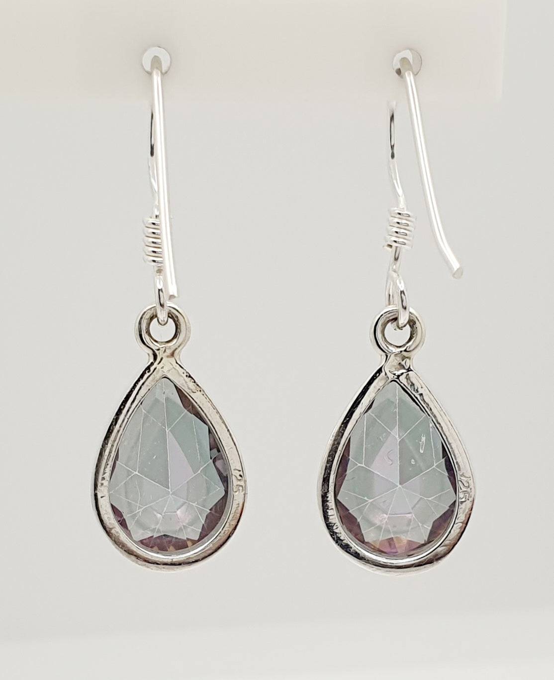 Sterling Silver 13mm X 9mm Tear-Drop Mistic Quartz 3cm Drop Earrings