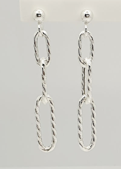 Sterling Silver, Twisted Chain Style Earrrings 45mm