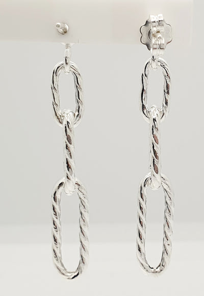 Sterling Silver, Twisted Chain Style Earrrings 45mm