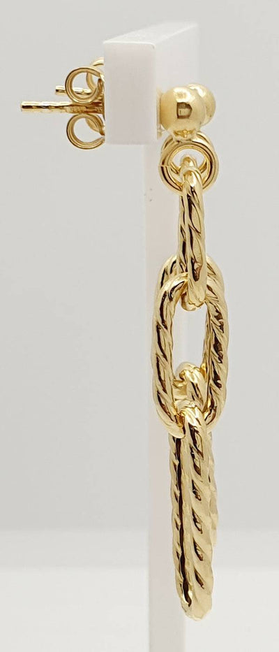 Sterling Silver, Gold Plated, Twisted Chain Style Earrrings 45mm