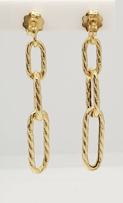 Sterling Silver, Gold Plated, Twisted Chain Style Earrrings 45mm