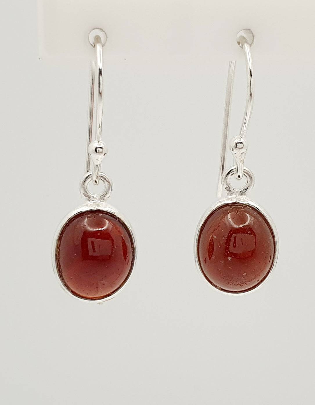 Sterling Silver, Cabochon Cut Garnet Drop Earrings 25mm