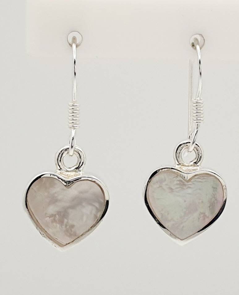 Sterling Silver Mother Of Pearl 10mm Heart Drop Earrings