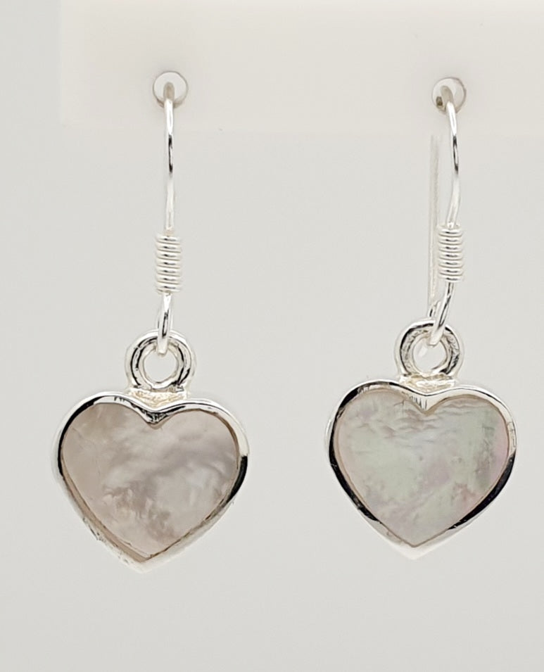Sterling Silver Mother Of Pearl 10mm Heart Drop Earrings