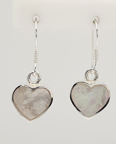 Sterling Silver Mother Of Pearl 10mm Heart Drop Earrings