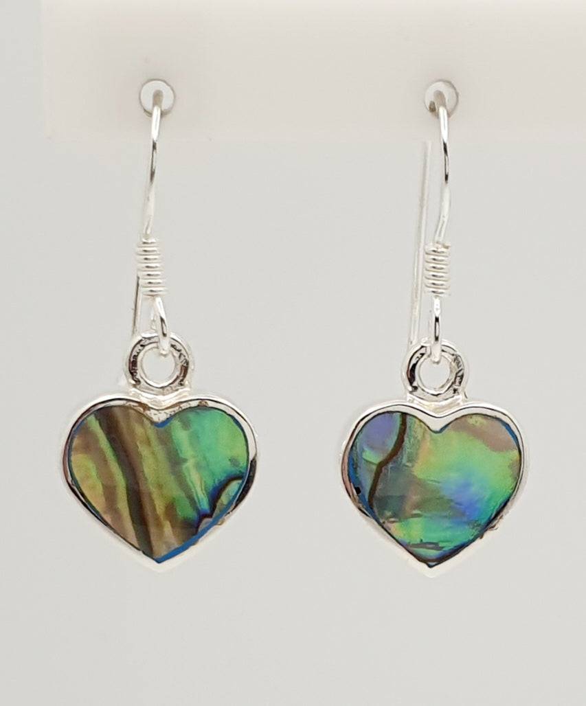 Sterling Silver Paua Shell 10mm Heart Drop Earrings