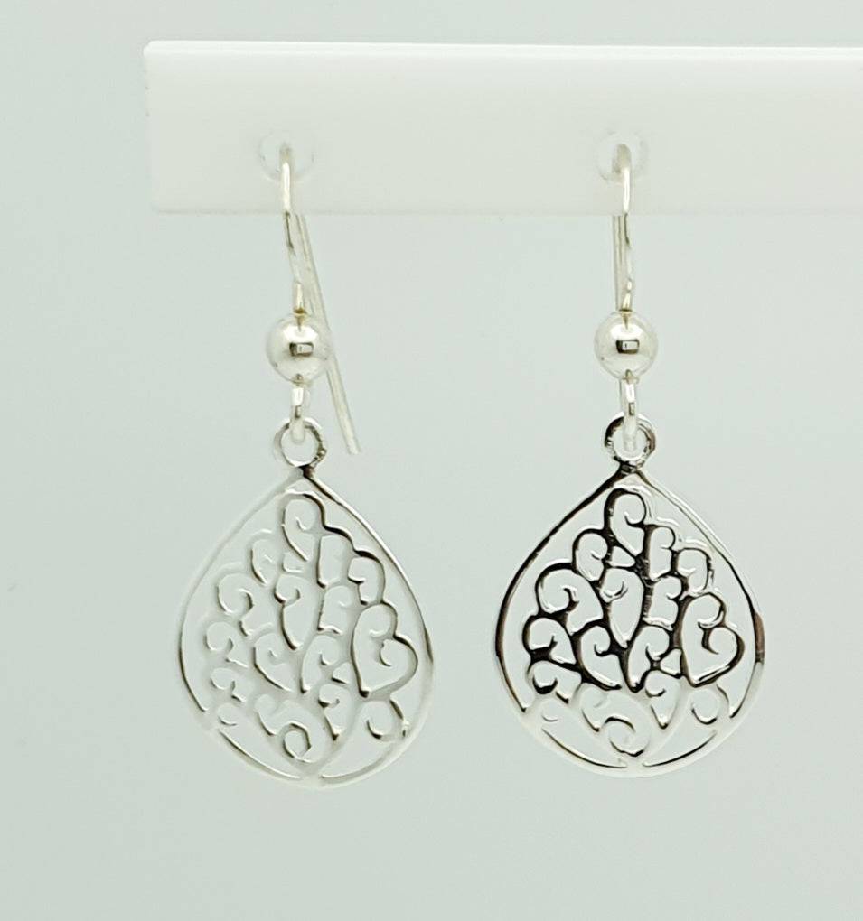 Sterling Silver Filigree Tear Drop Earrings