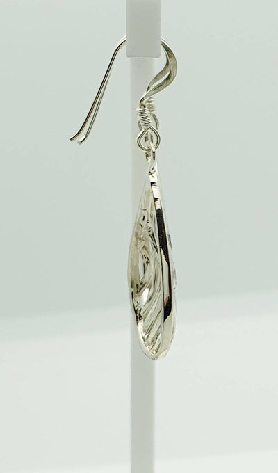 Sterling Silver Tear Drop Earrings with Curved Bar Pattern