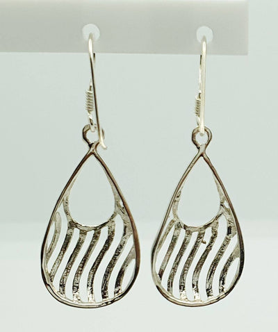 Sterling Silver Tear Drop Earrings with Curved Bar Pattern