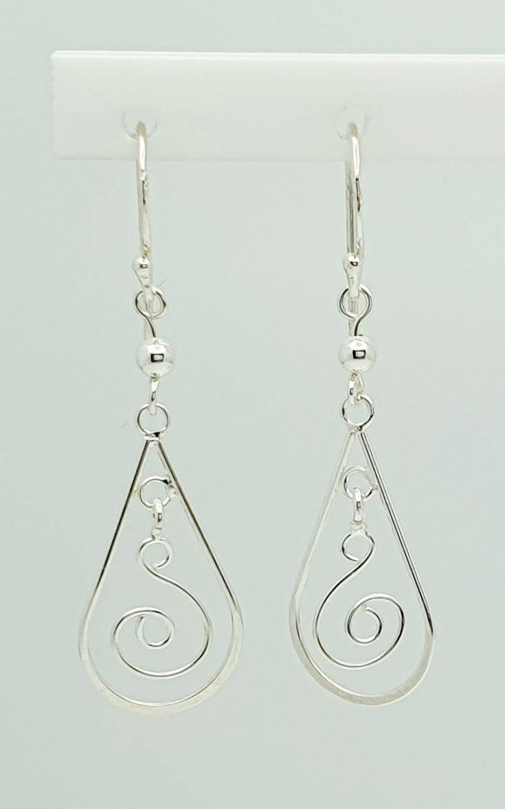 Sterling Silver Tear Drop Earrings with Hanging Pattern