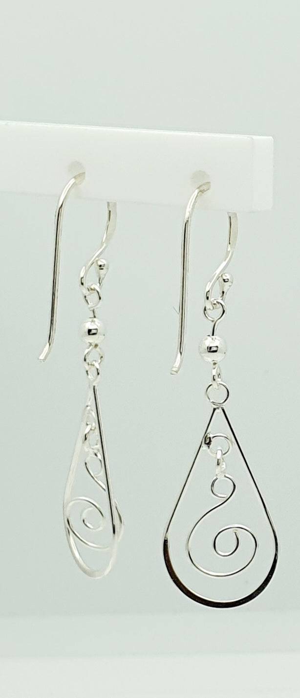 Sterling Silver Tear Drop Earrings with Hanging Pattern