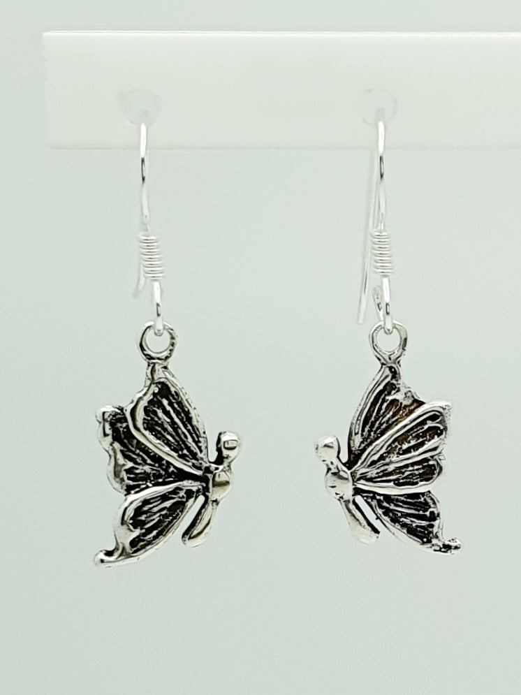Sterling Silver Butterfly Drop Earrings