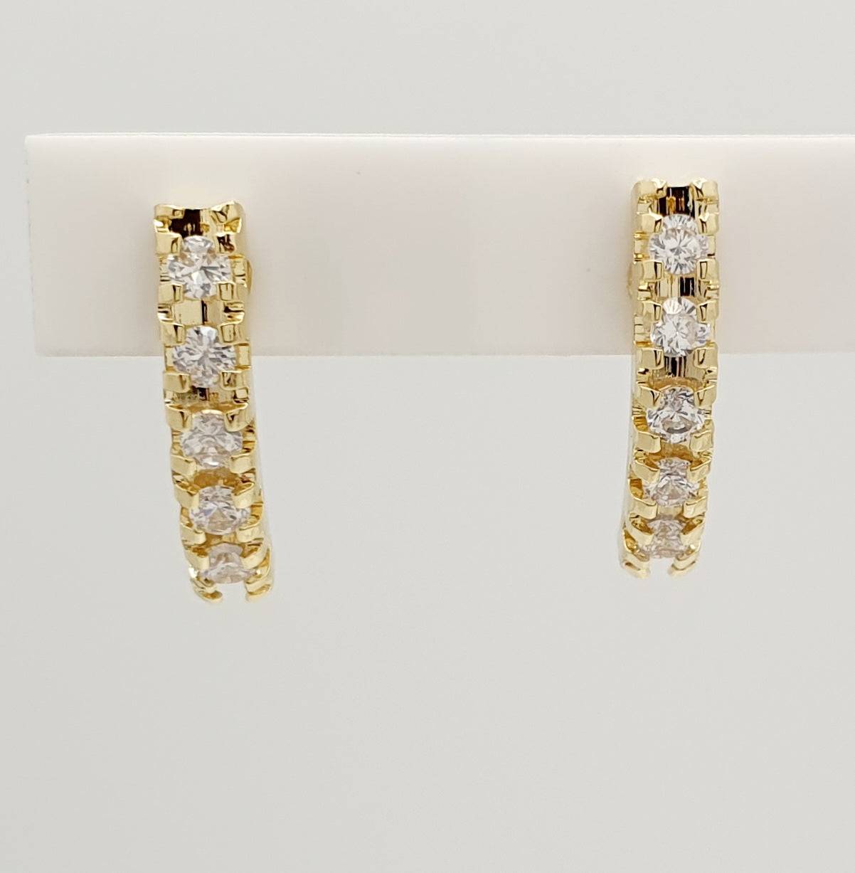 18K Gold, Filled, Curved Bar Clear Crystal Stud Earrings