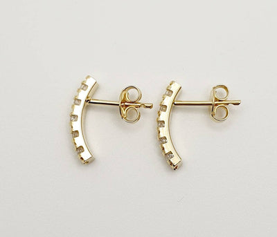 18K Gold, Filled, Curved Bar Clear Crystal Stud Earrings