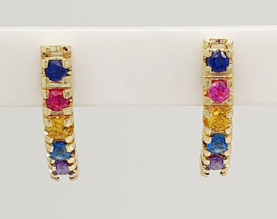 18K Gold, Filled, Curved Bar Multicoloured Crystal Stud Earrings
