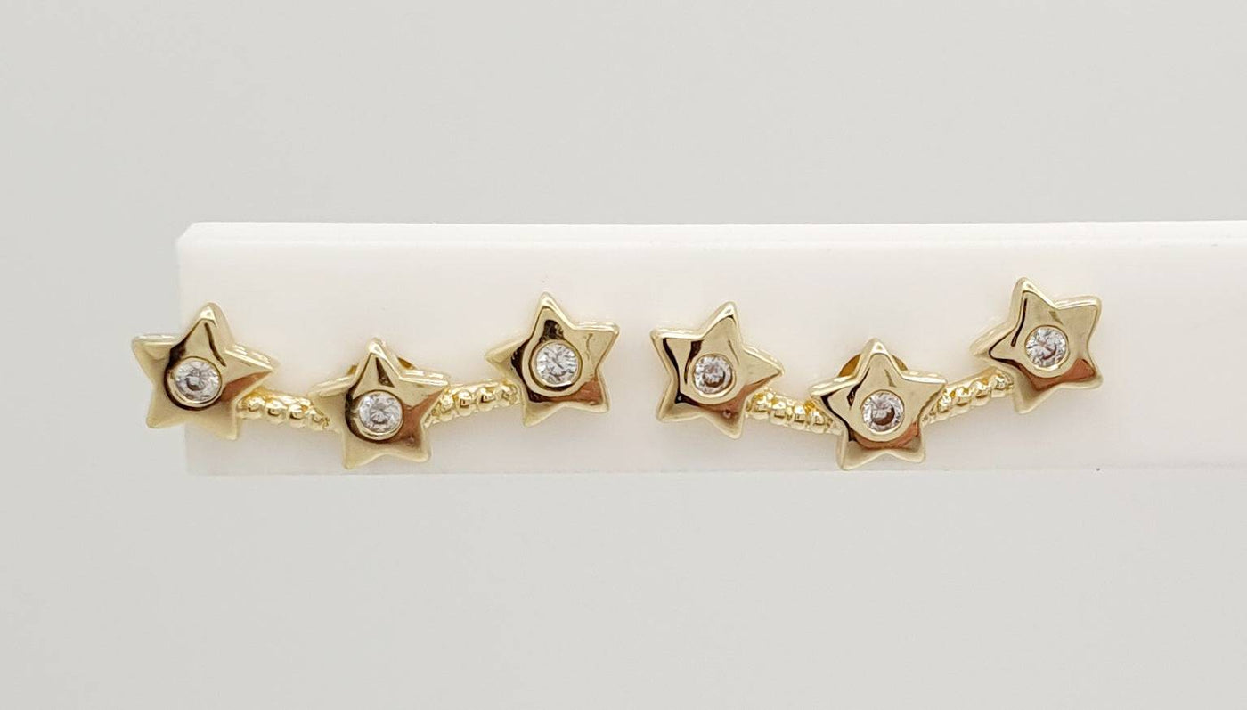 18K Gold, Filled, Three Star Climber Style Earrings with CZ's