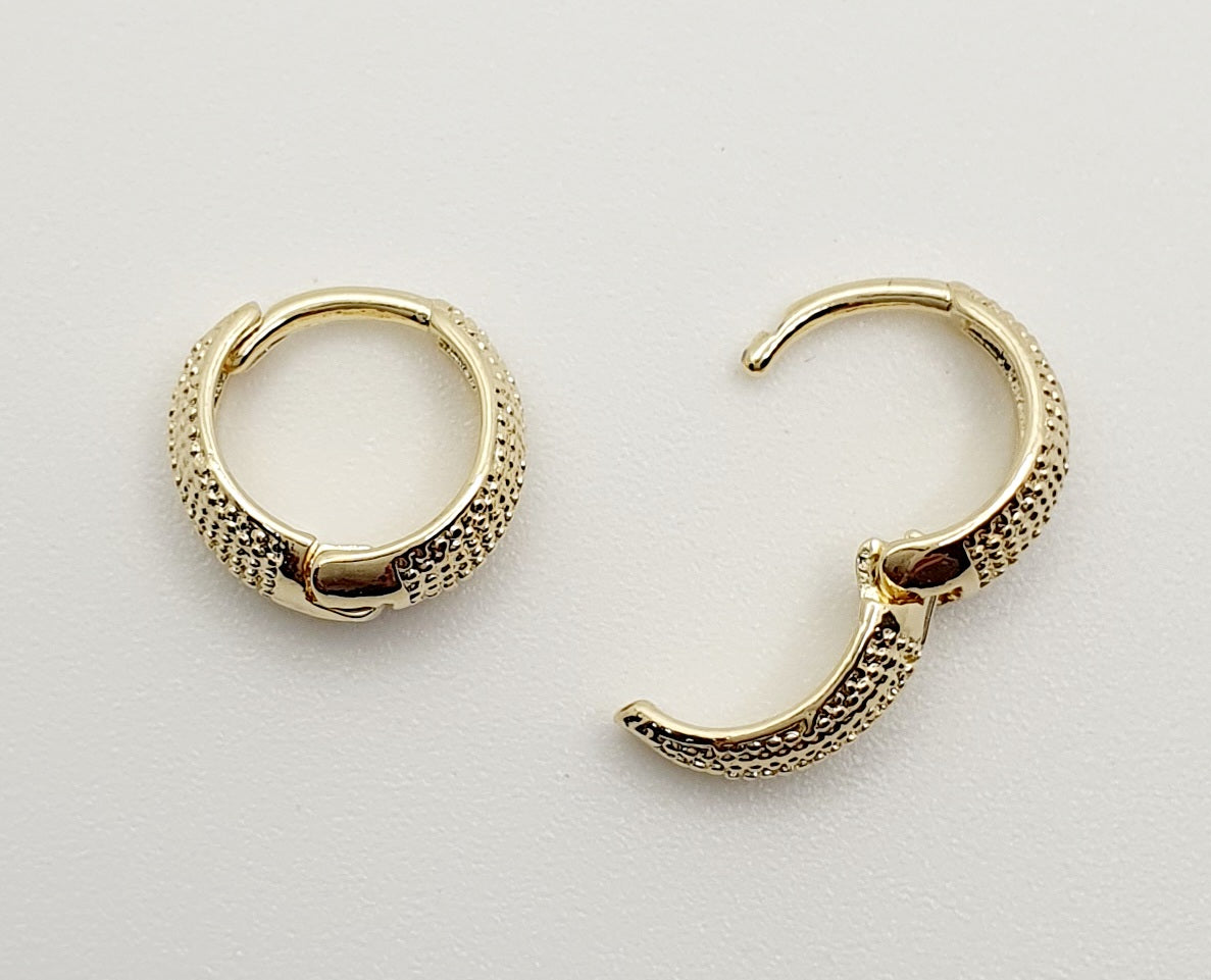 18K Gold, Filled, Tiny Textured Huggie Style Hoop Earrings