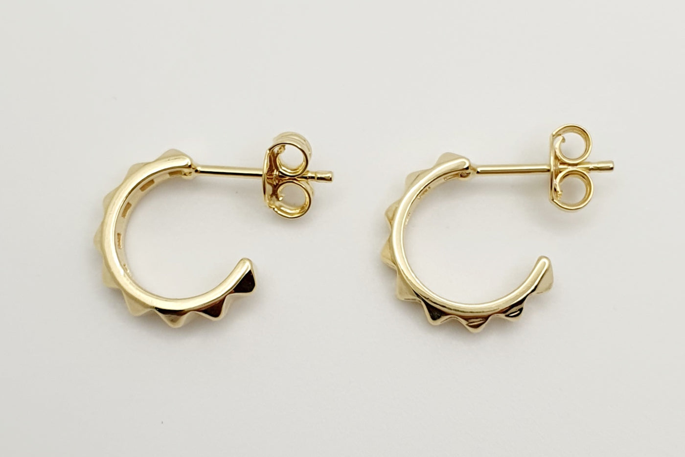 18K Gold, Filled, 13mm Spiked C- Hoop Stud Earrings