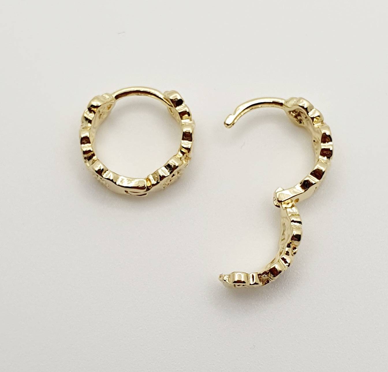 18K Gold, Filled, 12mm Flower Huggie Hoop Earrings