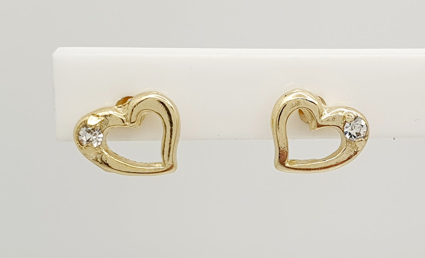 18K Gold, Filled, Dantiy Heart Stud Earings with CZ's