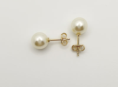 18K Gold, Filled, 8mm Classic Freshwater Pearl Stud Earings