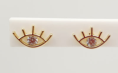 18K Gold, Filled, Eye Stud Earings with CZ's