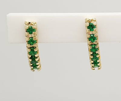 18K Gold, Filled, Curved Bar Emerald Green Crystal Stud Earings
