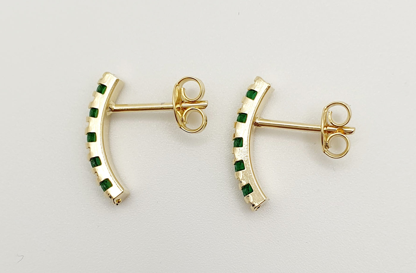 18K Gold, Filled, Curved Bar Emerald Green Crystal Stud Earings