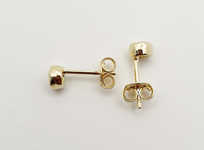 18K Gold, Filled, 4mm Round Bezel Set CZ Stud Earings