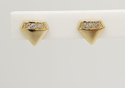 18K Gold, Filled, Diamond Shaped Stud Earrings with CZ's