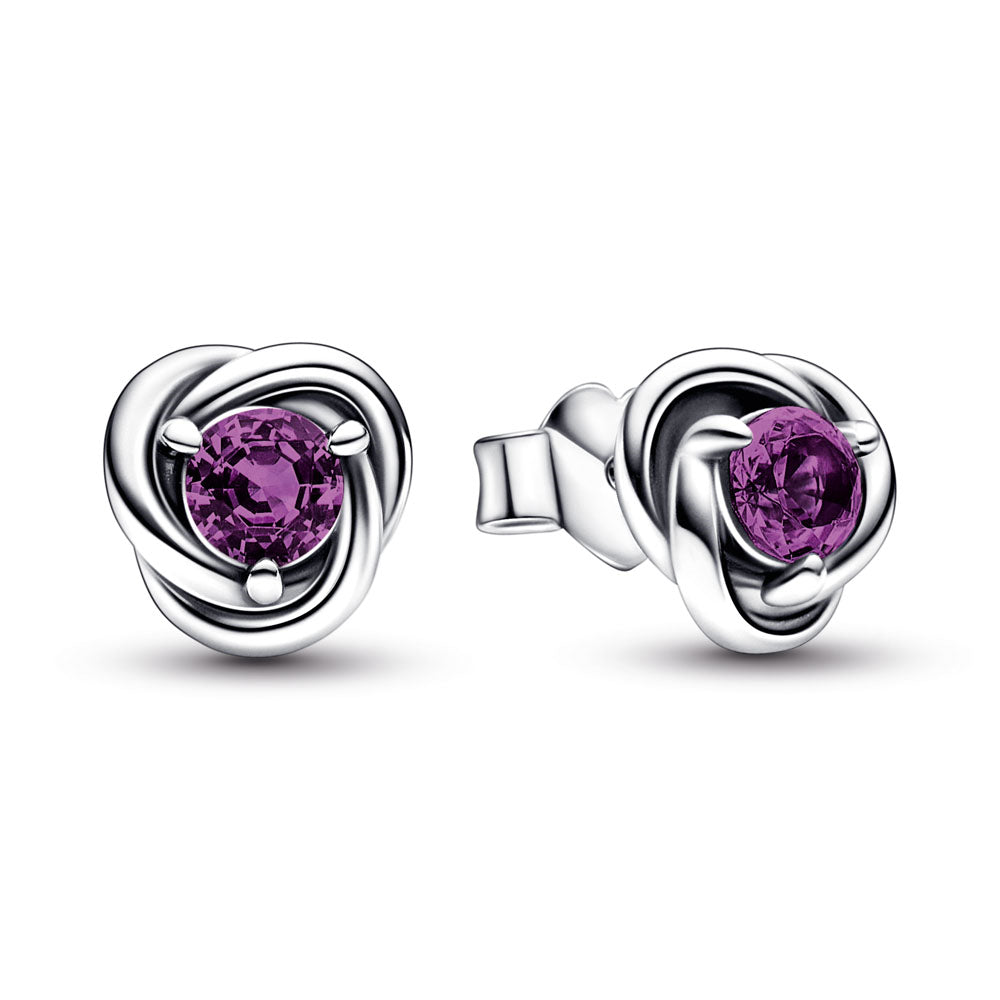 PANDORA February Birthstone silver stud earrings with sweet grape purple crystal