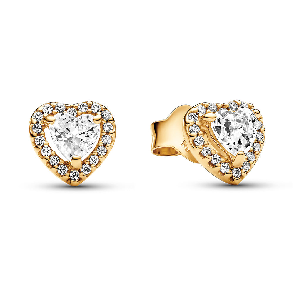 Heart 14k gold-plated stud earrings with clear cubic zirconia