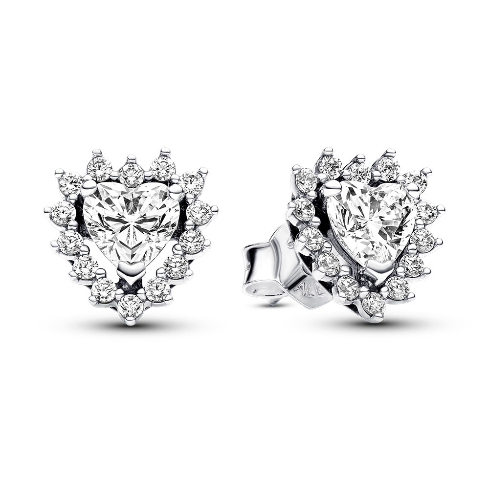 PANDORA Heart sterling silver stud earrings with clear cubic zirconia
