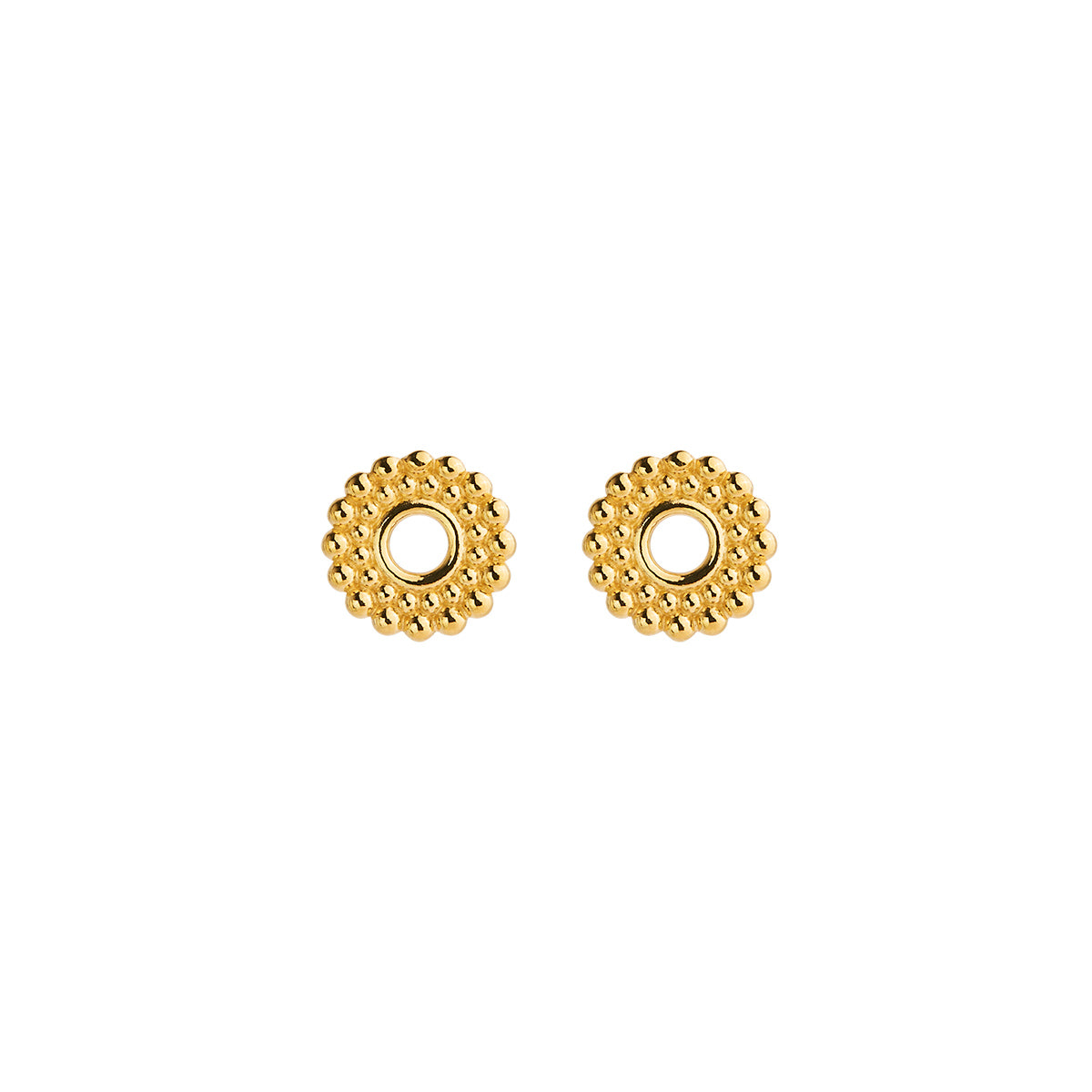 8Mm Yellow Gold (14K 1Mc) Plated Silver Circle Stud Earring With Cutout Centre And 2-Row Stipple Pattern (Pack Of 2)