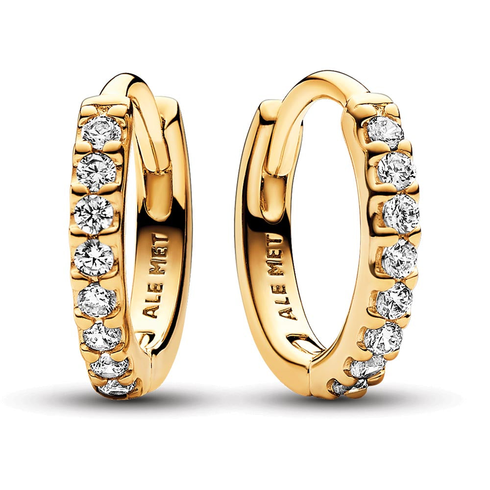 14k Gold-plated huggie hoop earrings with clear cubic zirconia